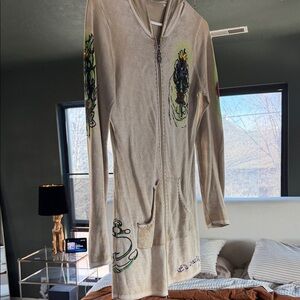 Ed Hardy vintage Beige Hoodie with Purple Embroidery